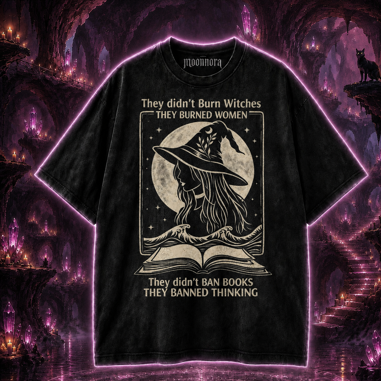 Moonnora They Didn't Ban Books, They Banned Thinking Witch Tarot Card On Comfort Colors Washed T-Shirt