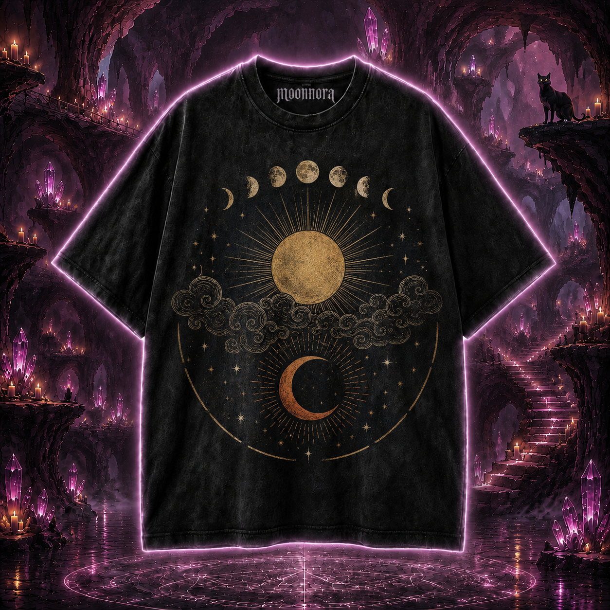 Moonnora Mystical Moon Phase Spiritual Tarot Card On Comfort Colors Washed T-Shirt