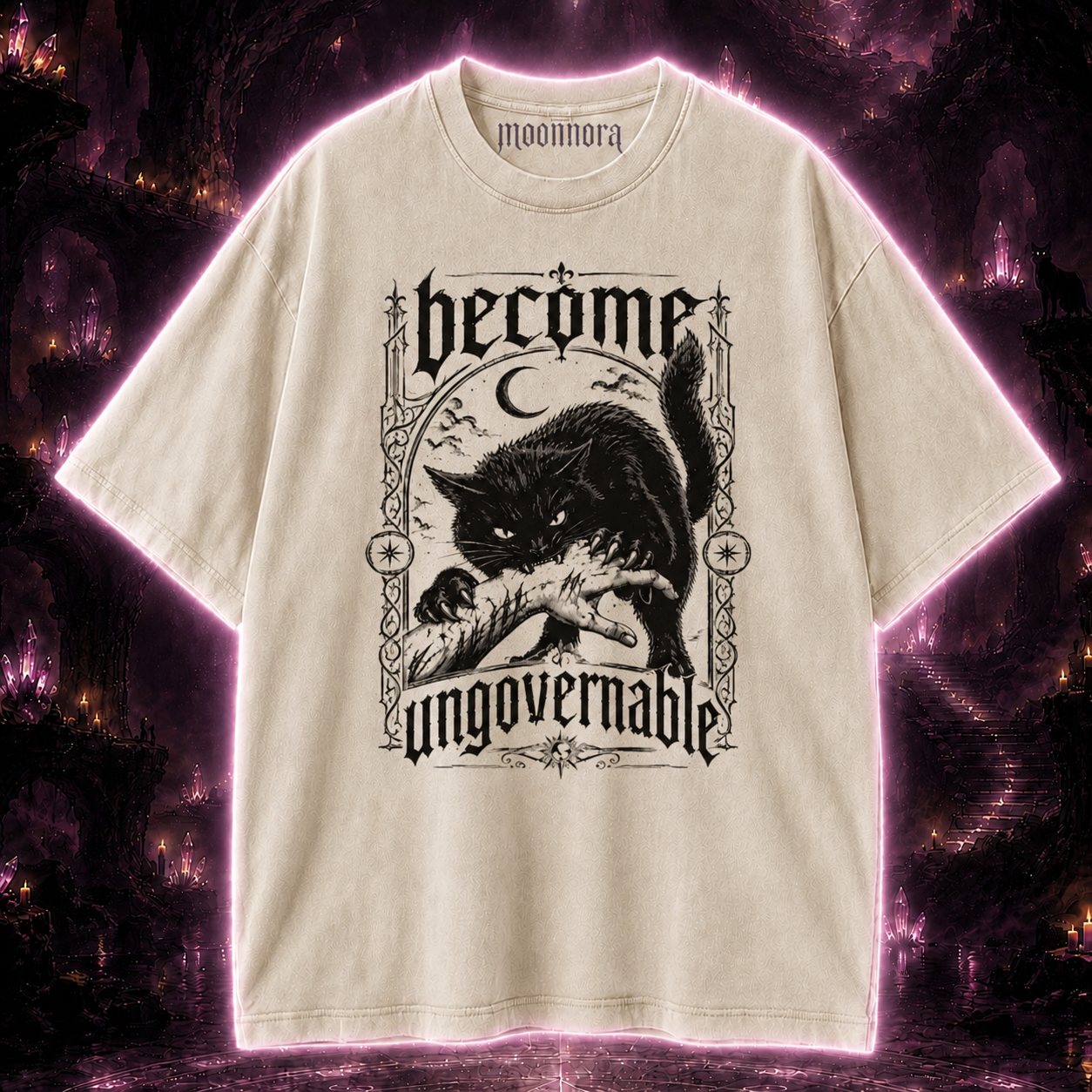 Moonnora Become Ungovernable Goth Black Cat Tarot Card On Comfort Colors Washed T-Shirt