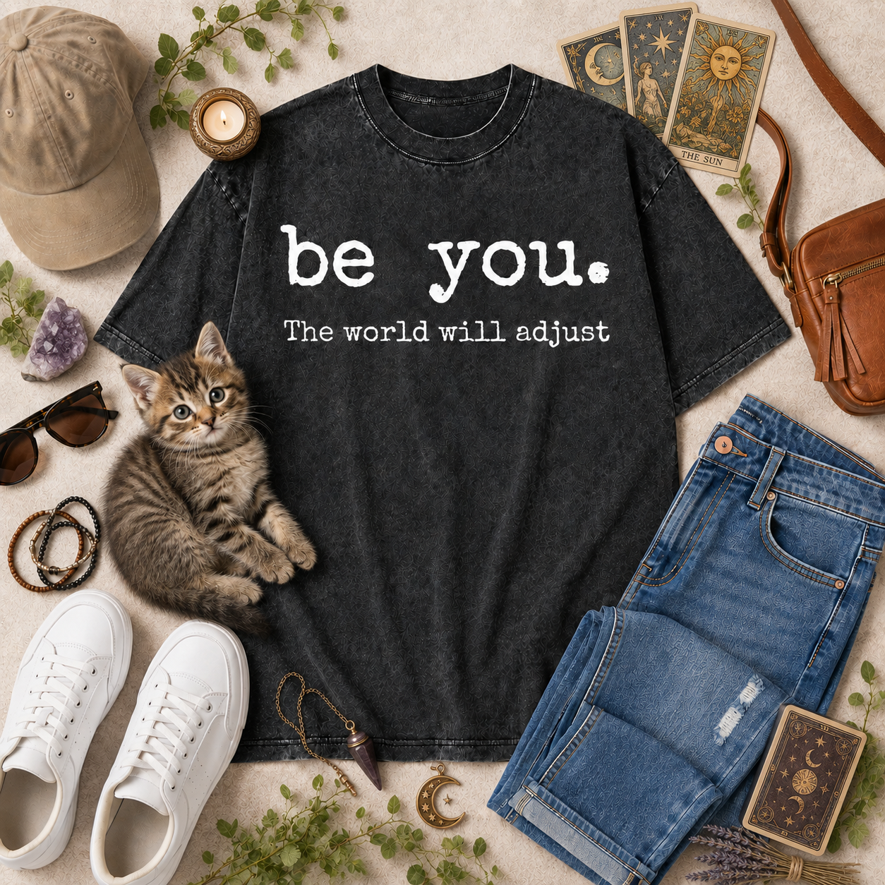 Moonnora Be You Tarot Card On Comfort Colors Washed T-Shirt