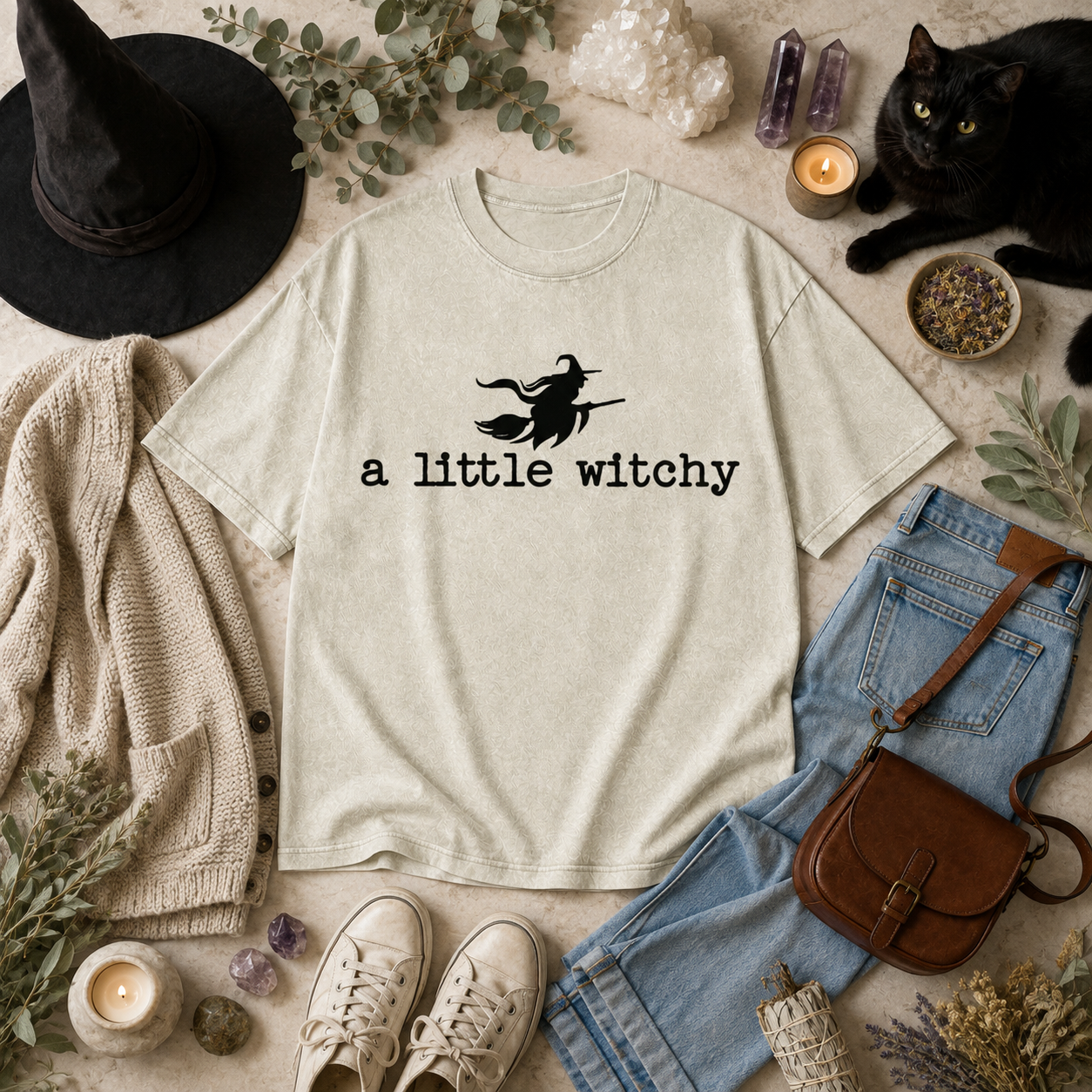 Moonnora A Little Witchy Witches Ride Tarot Card On Comfort Colors Washed T-Shirt