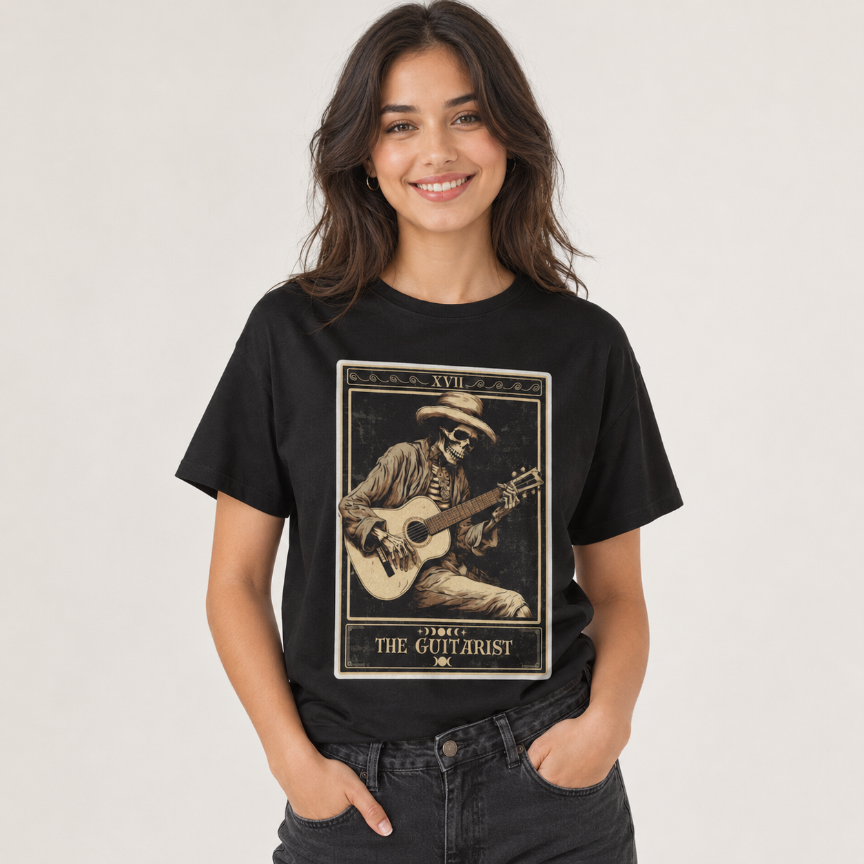 Moonnora Guitarist Tarot Card On Comfort Colors T-Shirt