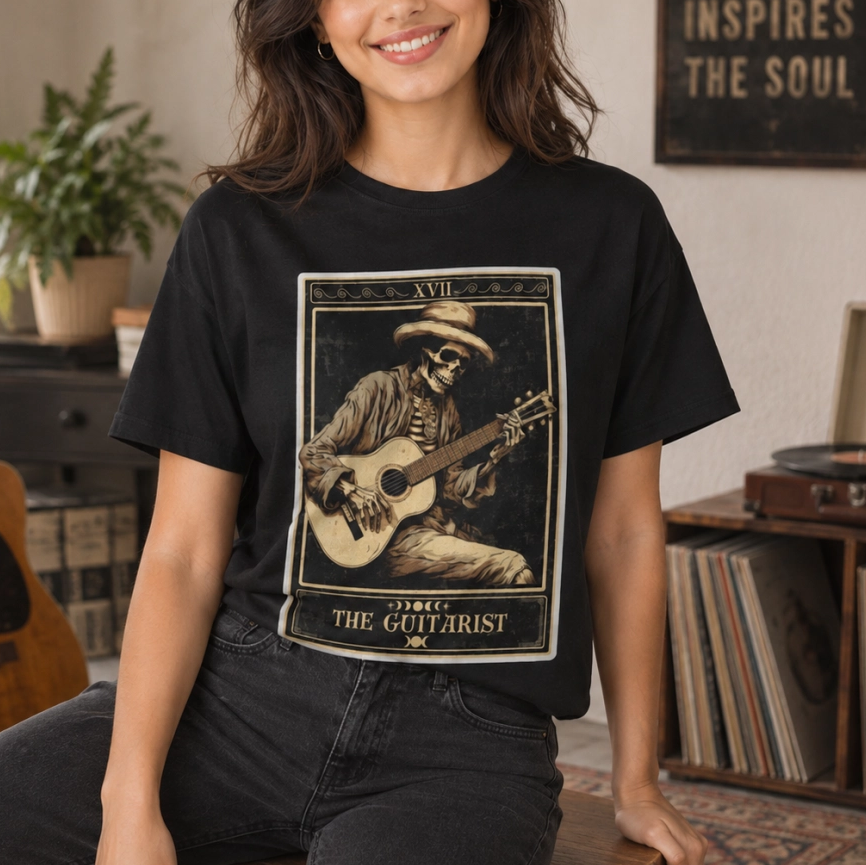 Moonnora Guitarist Tarot Card On Comfort Colors T-Shirt