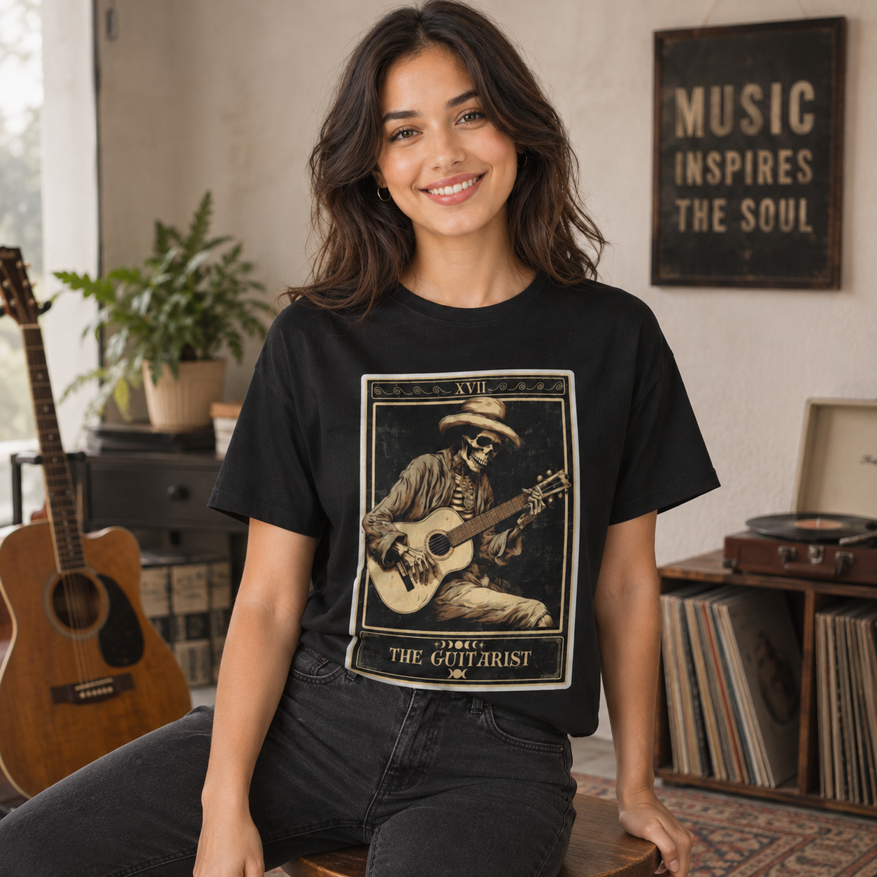 Moonnora Guitarist Tarot Card On Comfort Colors T-Shirt
