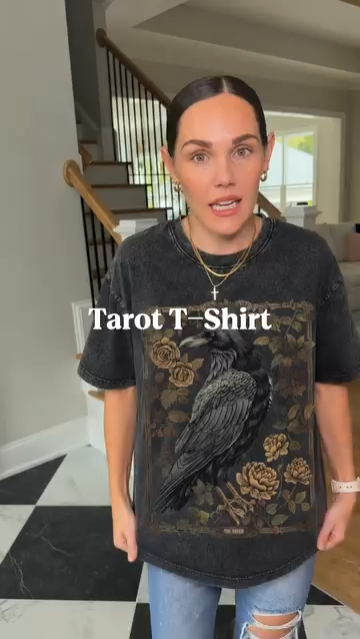 Moonnora Gothic Vintage Raven Dark Academia Tarot Card On Comfort Colors Washed T-Shirt
