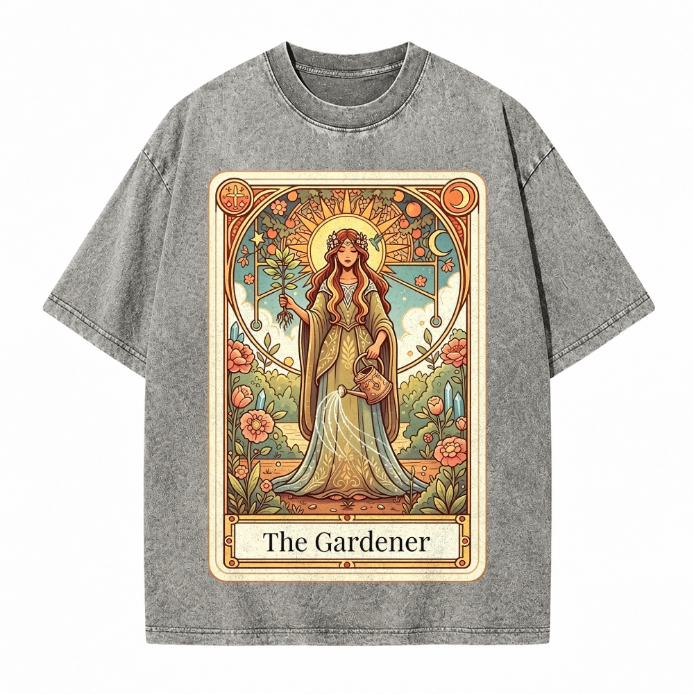 Moonnora The Gardener Boho Graphic Tarot Card On Comfort Colors Washed T-Shirt