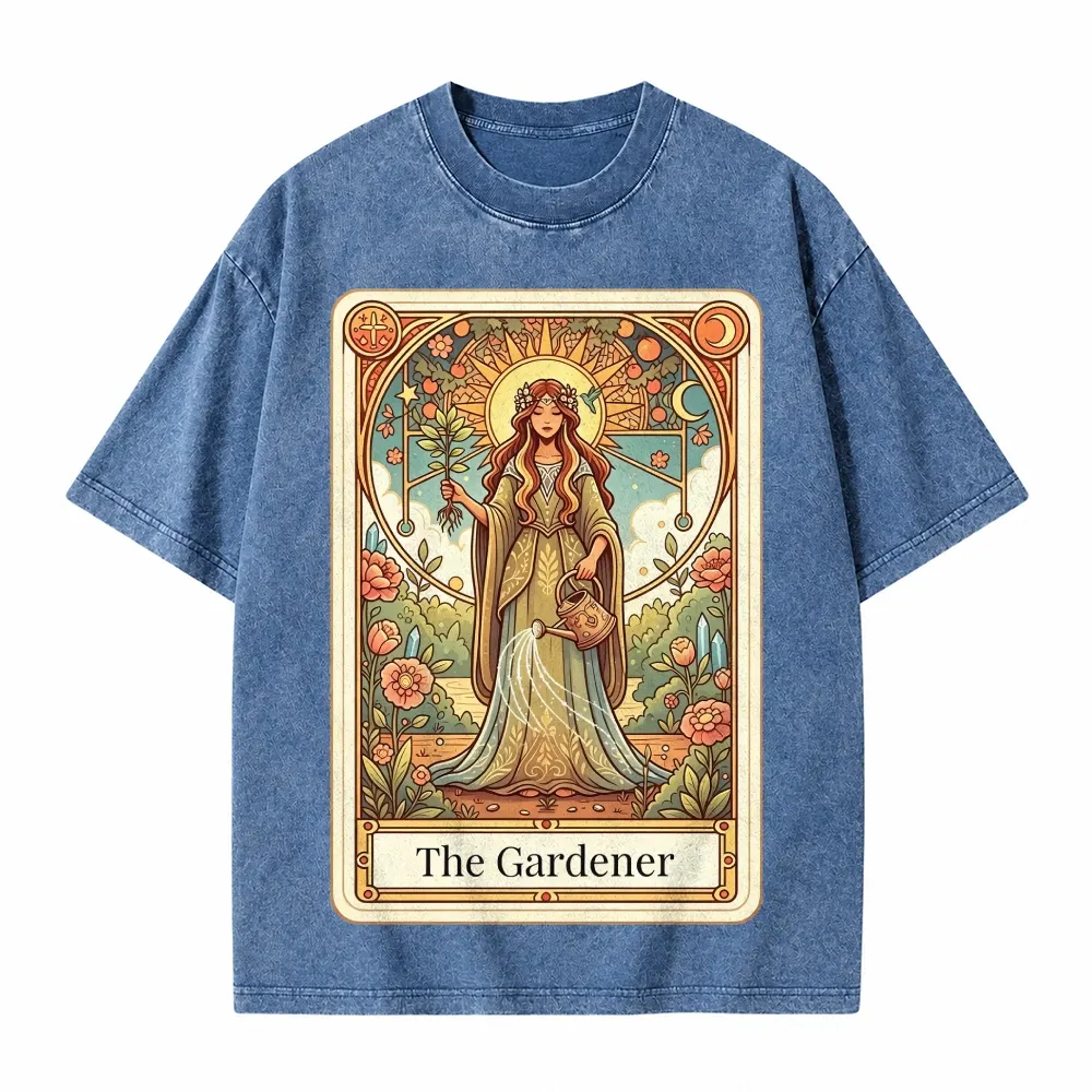 Moonnora The Gardener Boho Graphic Tarot Card On Comfort Colors Washed T-Shirt