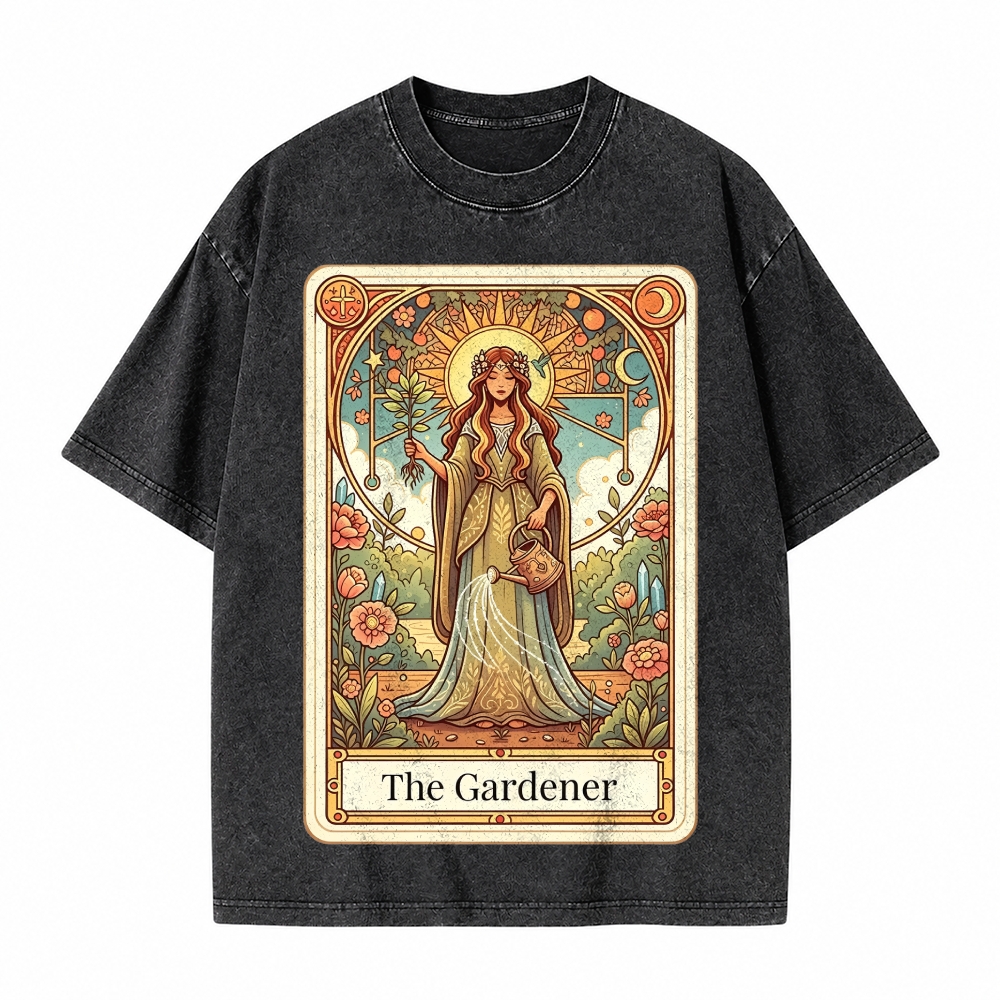 Moonnora The Gardener Boho Graphic Tarot Card On Comfort Colors Washed T-Shirt