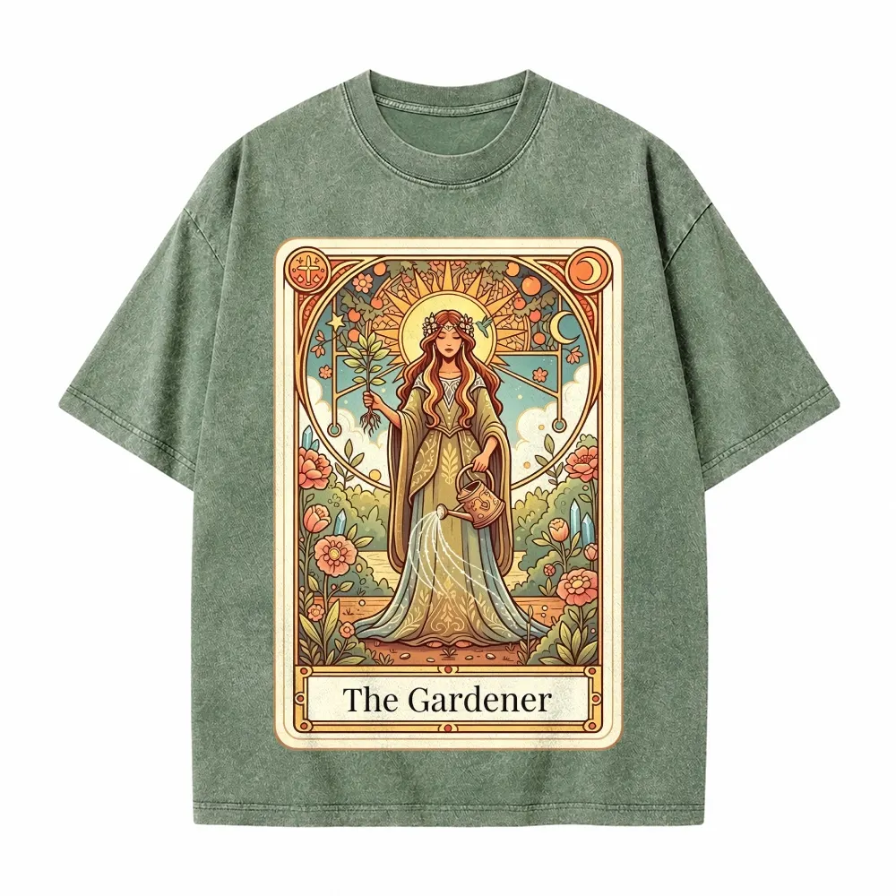 Moonnora The Gardener Boho Graphic Tarot Card On Comfort Colors Washed T-Shirt
