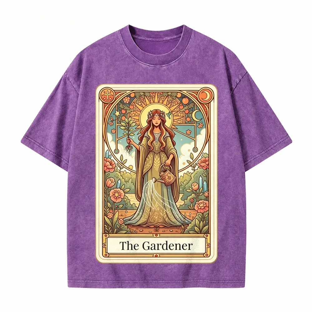 Moonnora The Gardener Boho Graphic Tarot Card On Comfort Colors Washed T-Shirt