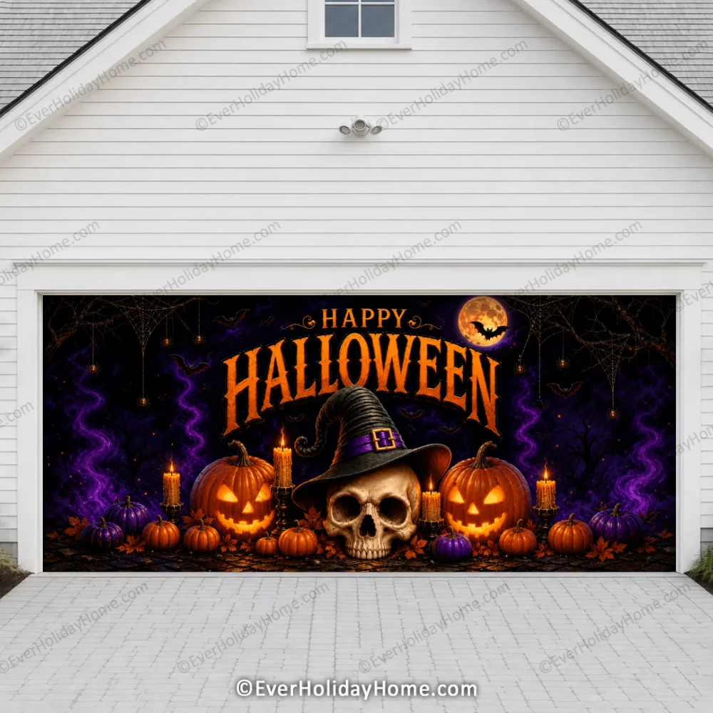 Wicked Halloween | Skull & Pumpkin Halloween Garage Door Cover