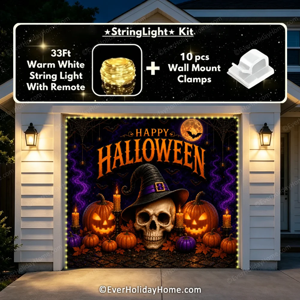 Wicked Halloween | Skull & Pumpkin Halloween Garage Door Cover