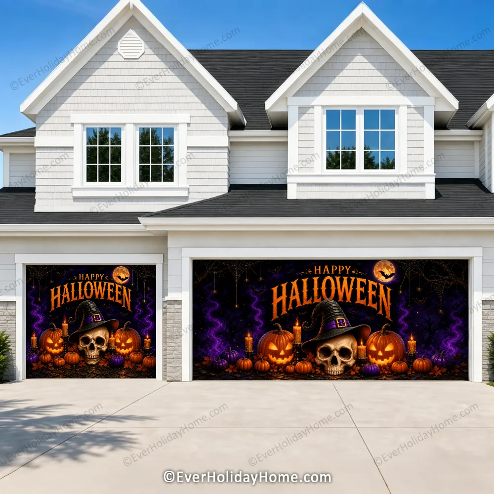 Wicked Halloween | Skull & Pumpkin Halloween Garage Door Cover