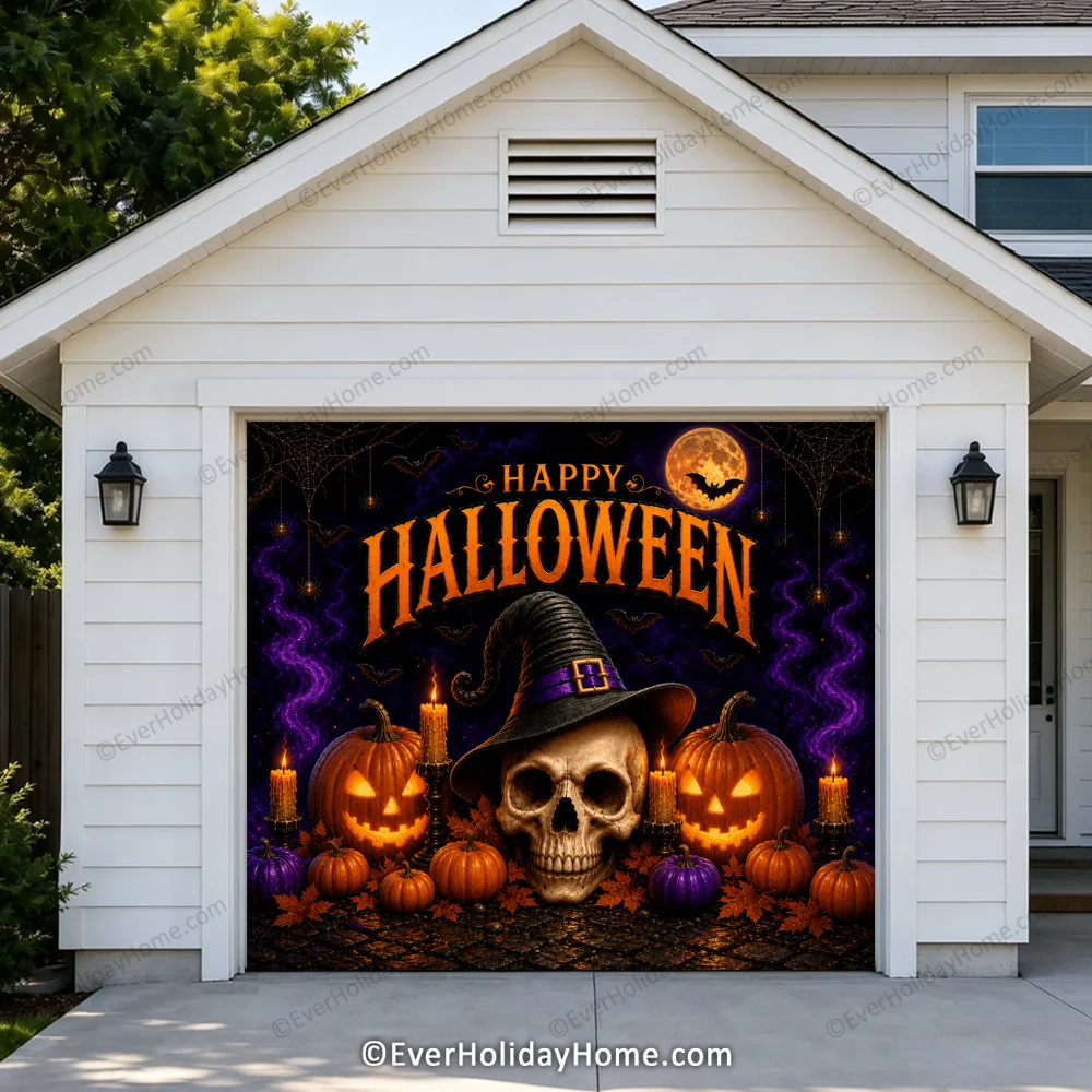 Wicked Halloween | Skull & Pumpkin Halloween Garage Door Cover