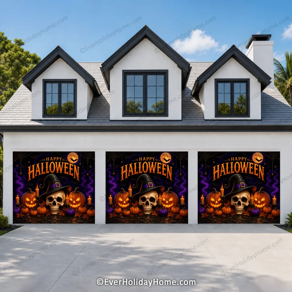 Wicked Halloween | Skull & Pumpkin Halloween Garage Door Cover