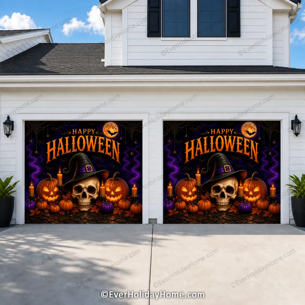 Wicked Halloween | Skull & Pumpkin Halloween Garage Door Cover