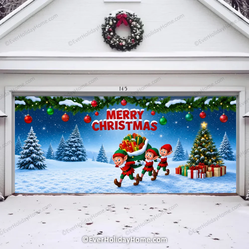 Elf Village | Christmas Garage Door Cover product image