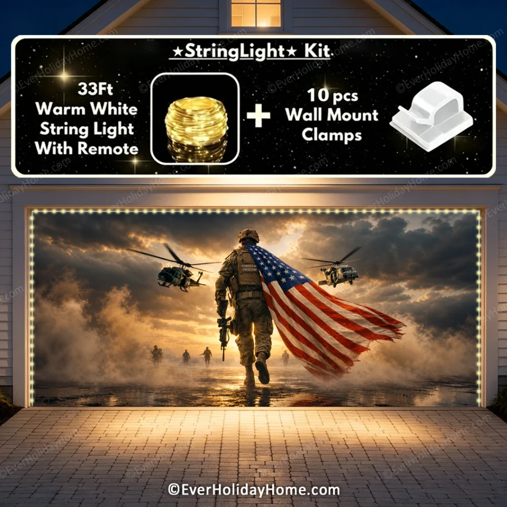 Forged In Freedom | Patriotic Veterans Garage Door Cover additional product image