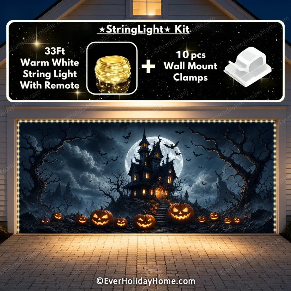 Haunted House | Halloween Garage Door Cover additional product image