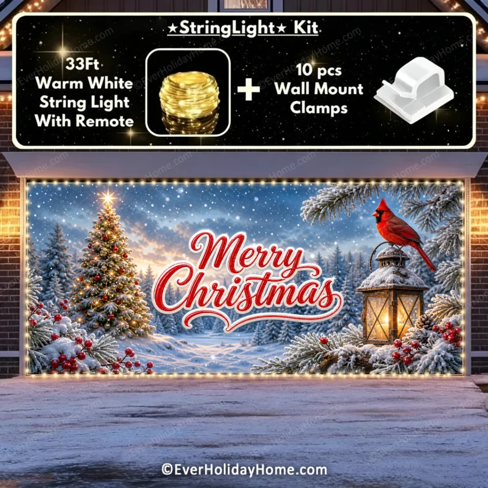 Cardinal's Christmas | Christmas Garage Door Cover additional product image