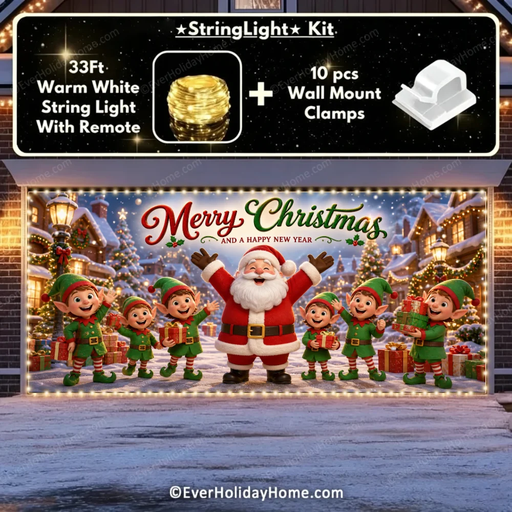 Santa And Elves | Christmas Garage Door Cover additional product image