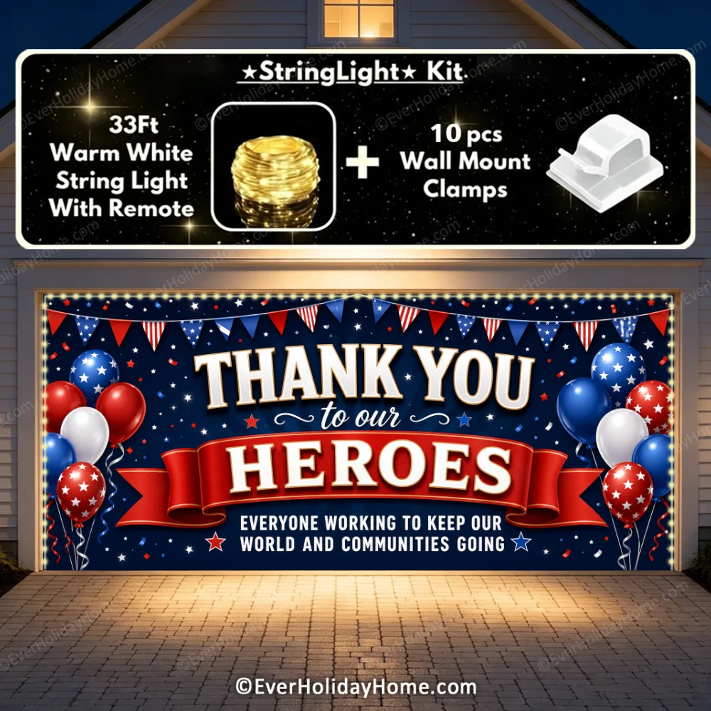 Thank You Heroes | Patriotic Garage Door Cover additional product image