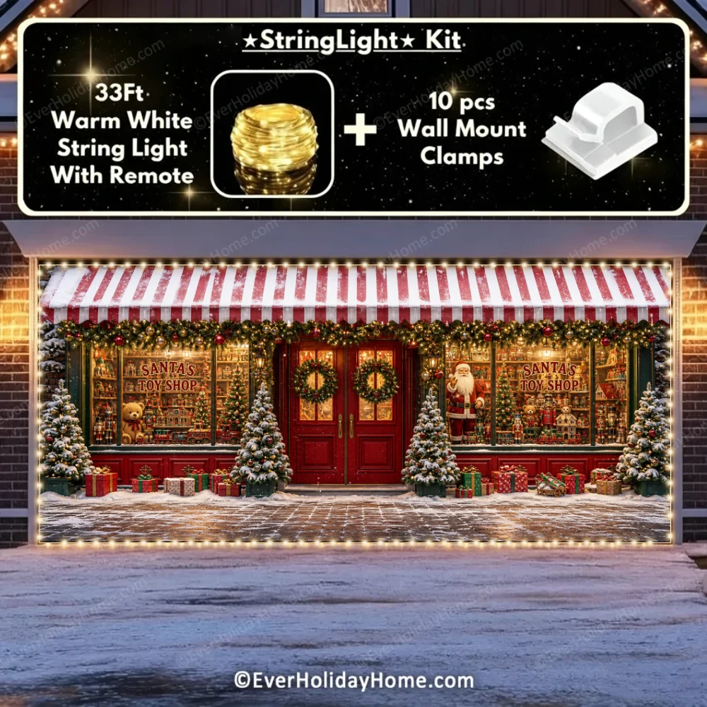 Santa's Toy Shop | Christmas Garage Door Cover additional product image