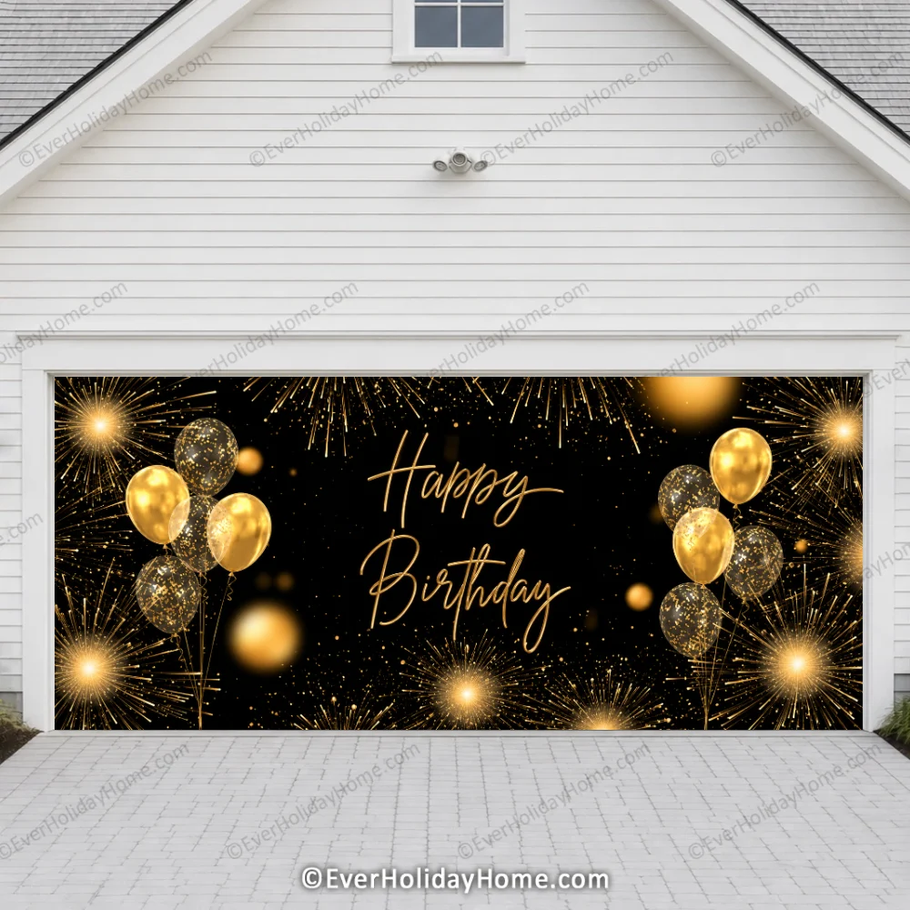 Happy Birthday Gold | EverHolidayHome Garage Door Cover product image