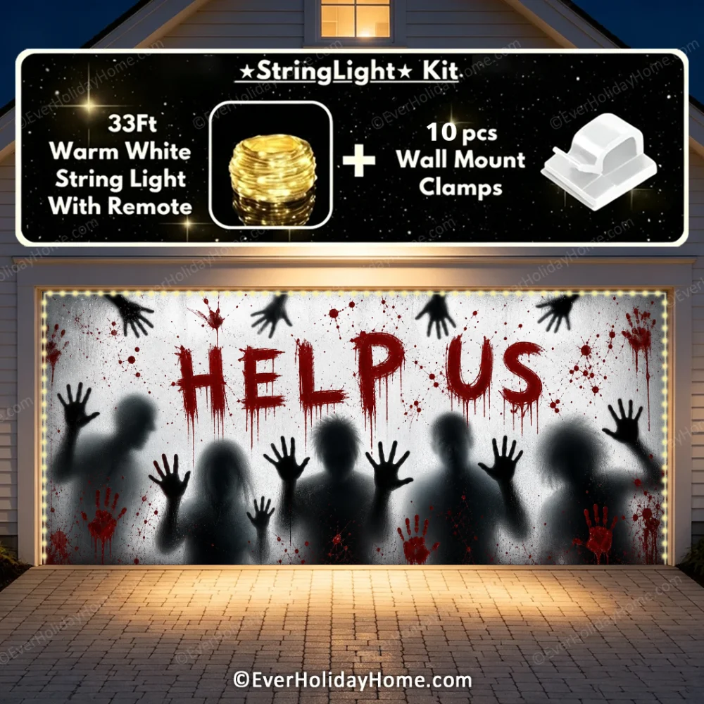 Help Us! | Halloween Garage Door Cover additional product image
