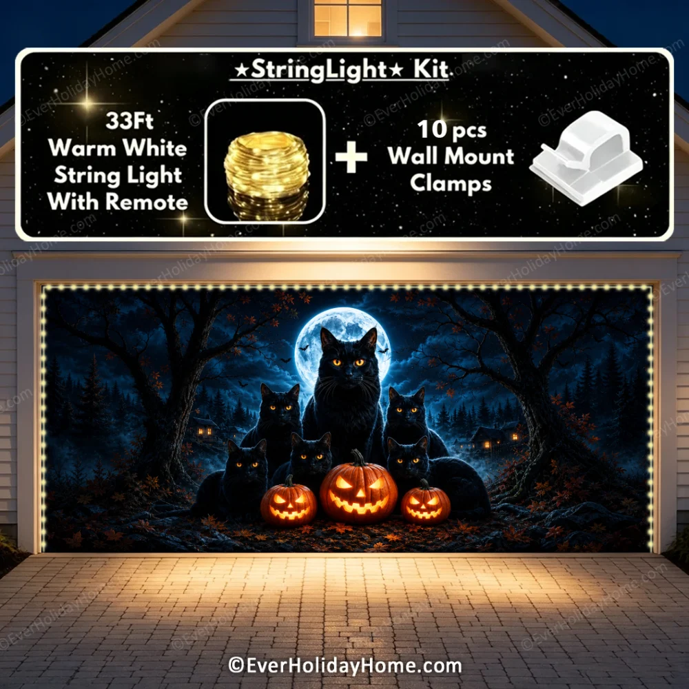 Witching Whiskers (Glow)| Black Cat Halloween Garage Door Cover additional product image