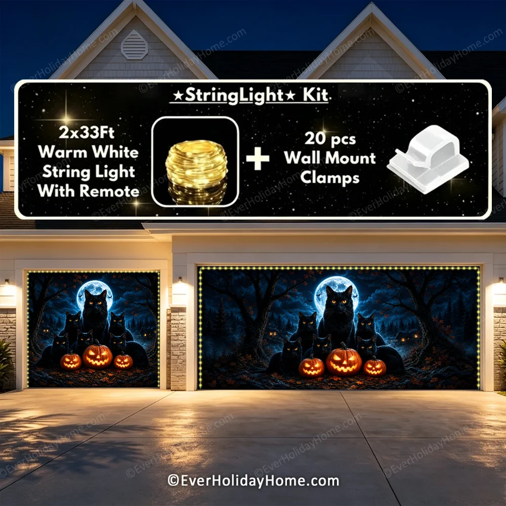 Witching Whiskers (Glow)| Black Cat Halloween Garage Door Cover