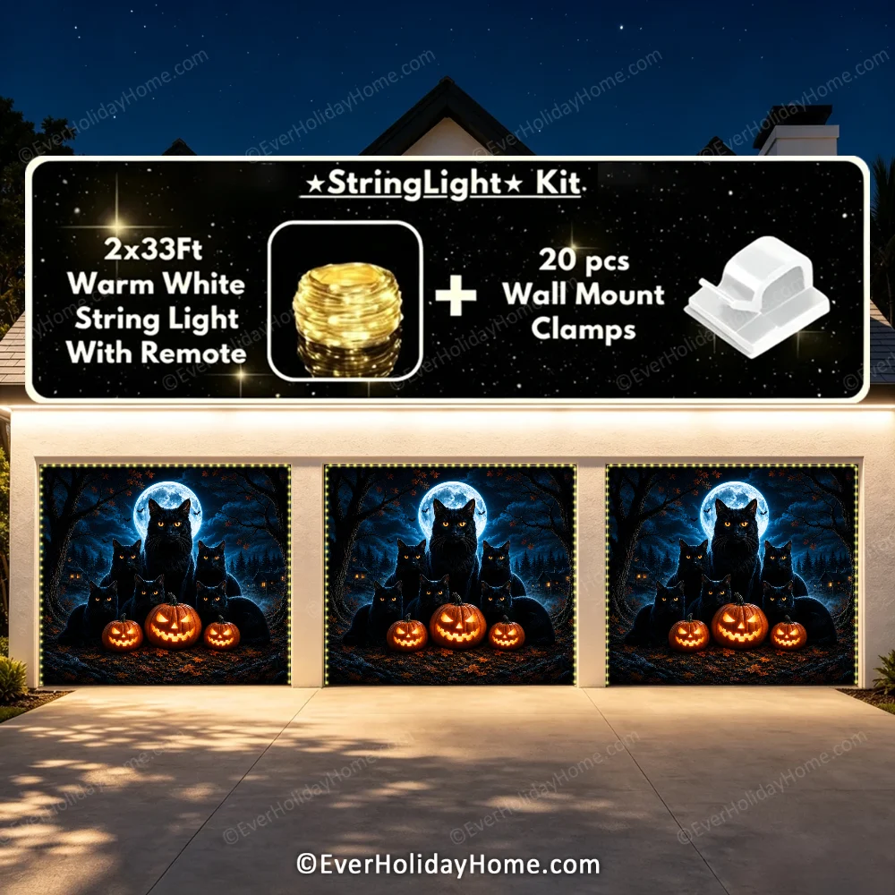 Witching Whiskers (Glow)| Black Cat Halloween Garage Door Cover