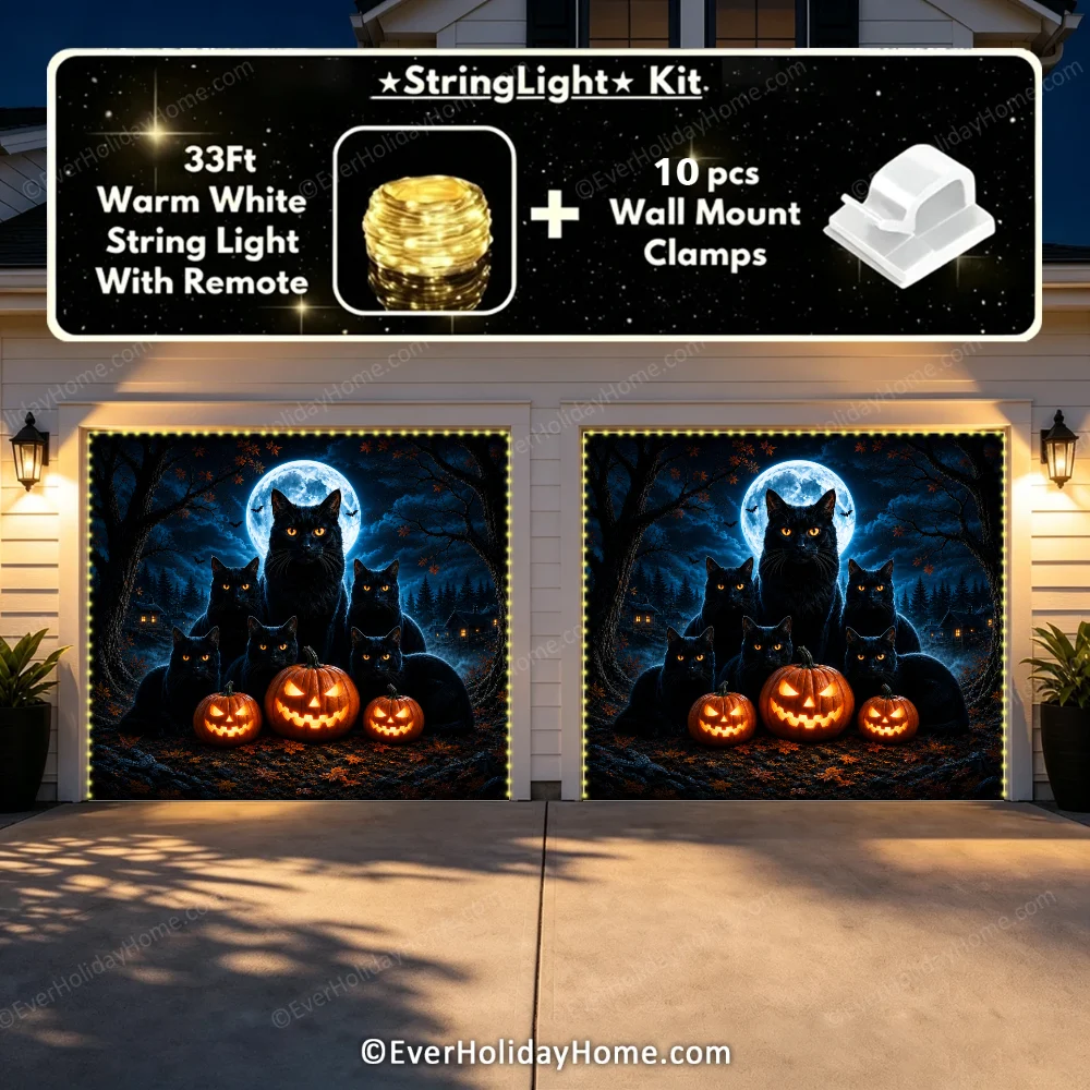 Witching Whiskers (Glow)| Black Cat Halloween Garage Door Cover