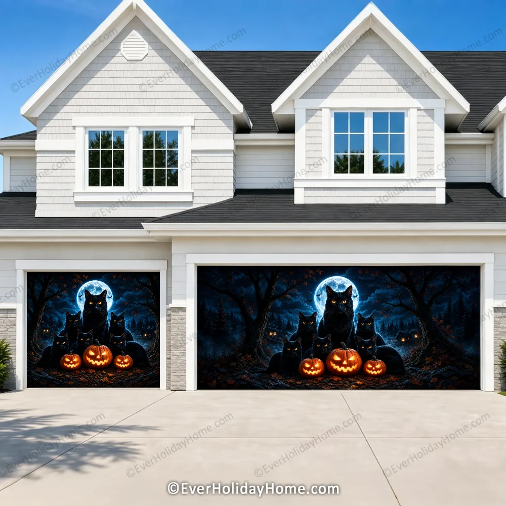 Witching Whiskers (Glow)| Black Cat Halloween Garage Door Cover