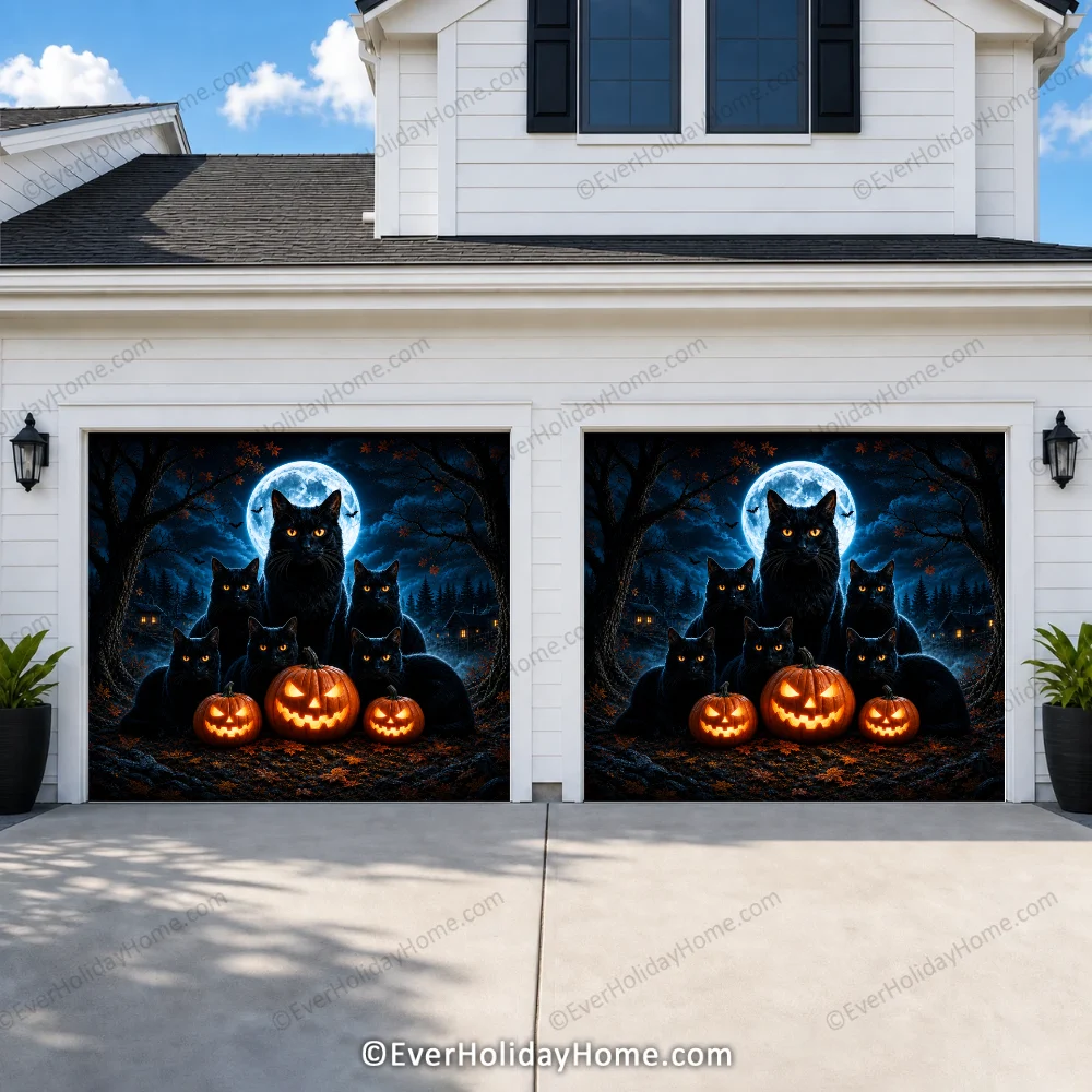 Witching Whiskers (Glow)| Black Cat Halloween Garage Door Cover