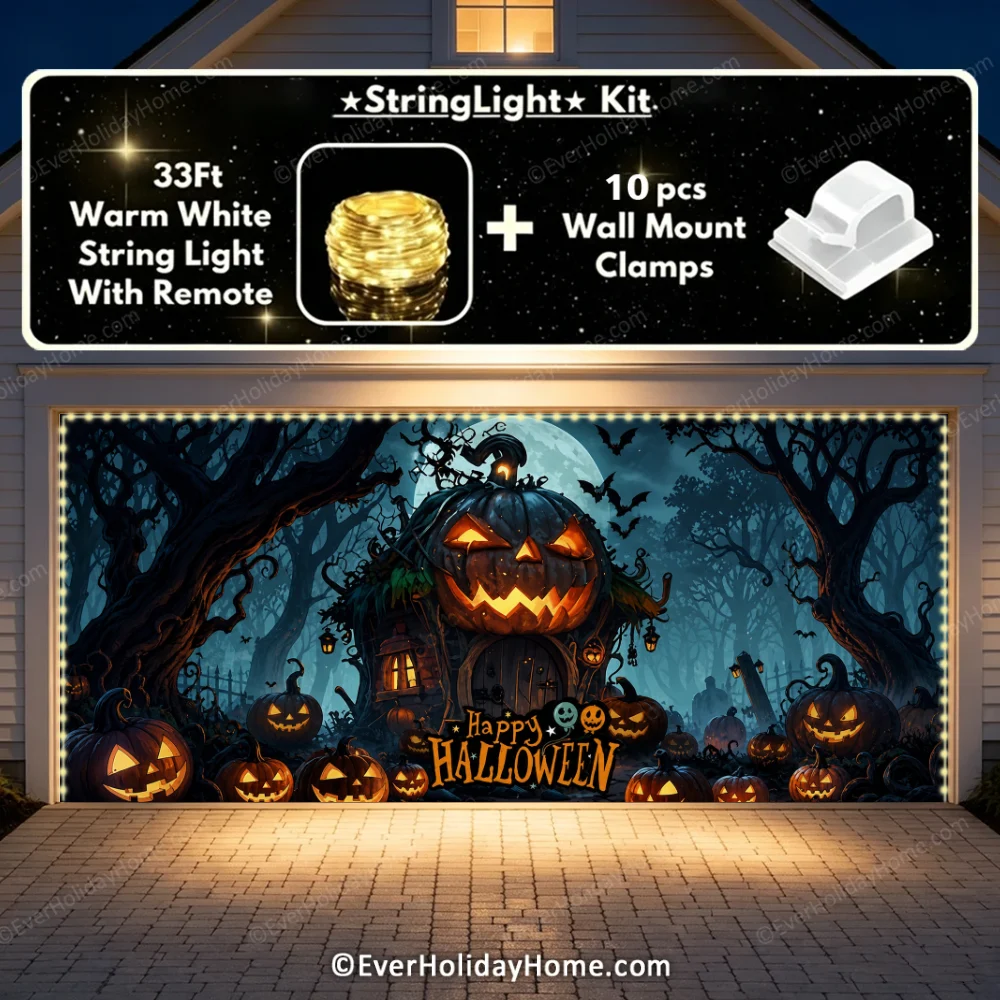 Pumpkin House | Halloween Garage Door Cover additional product image