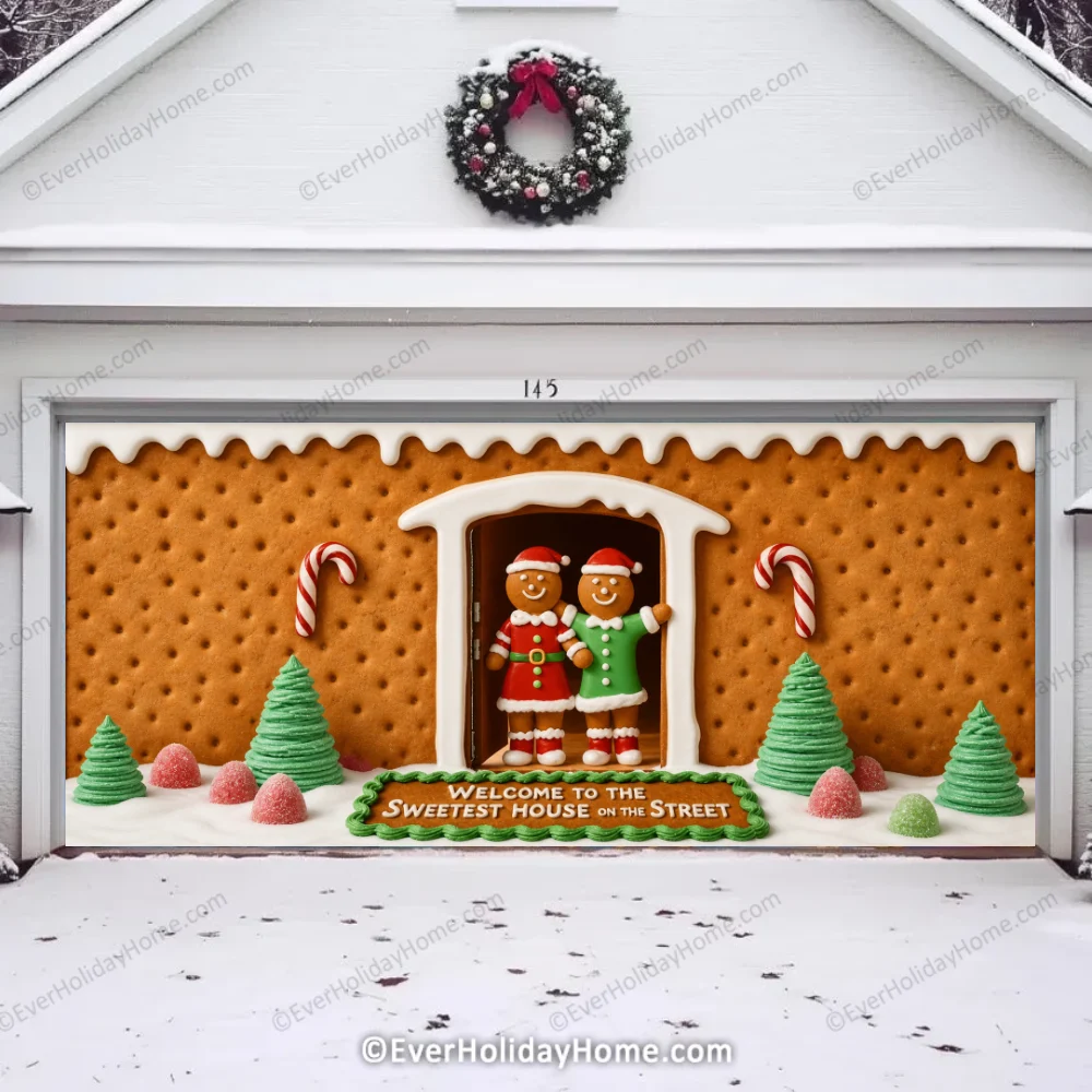 Gingerbread Family | Christmas Garage Door Cover product image