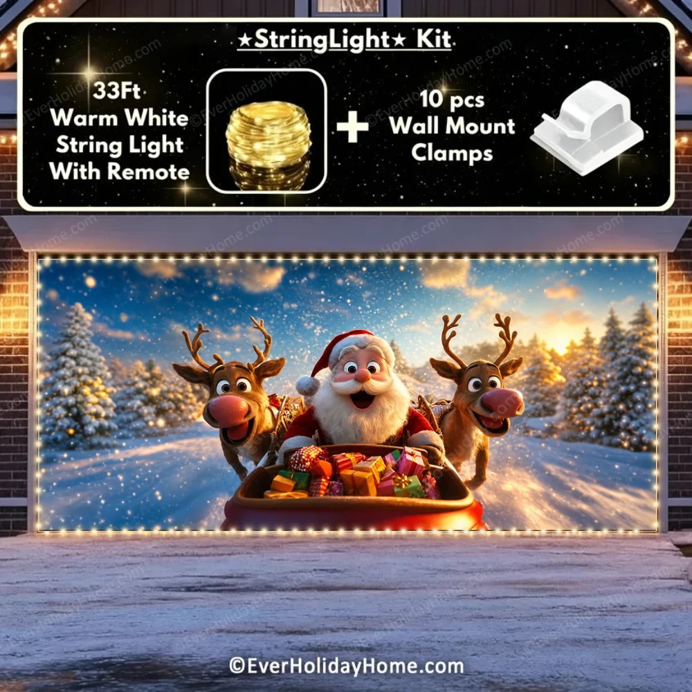 Santa & Reindeers | Christmas Garage Door Cover additional product image