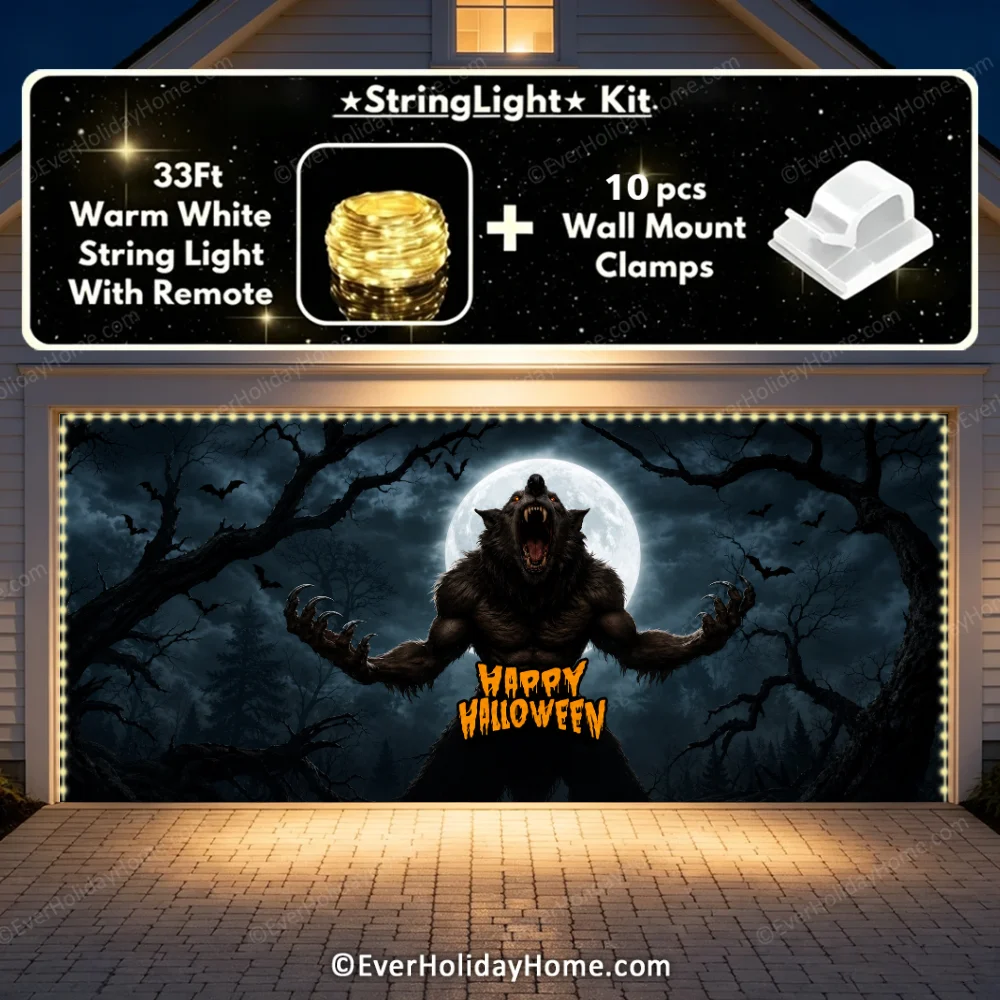 Werewolf Scene | Halloween Garage Door Cover additional product image
