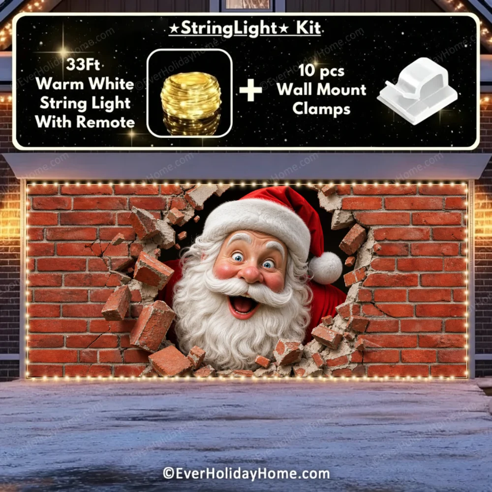 Santa's Surprise | Christmas Garage Door Cover additional product image