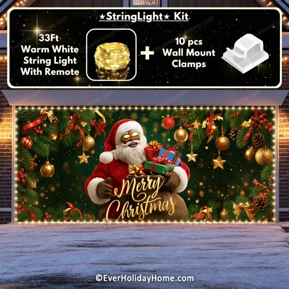 Black Santa | Christmas Garage Door Cover additional product image