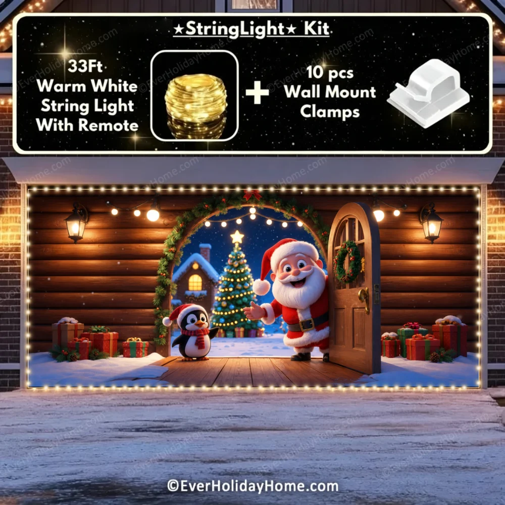 Santa's Cabin | Christmas Garage Door Cover additional product image