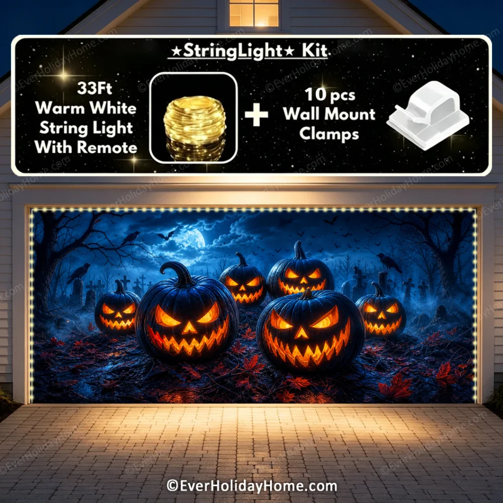 Cursed Pumpkins (Glow) | Halloween Garage Door Cover additional product image