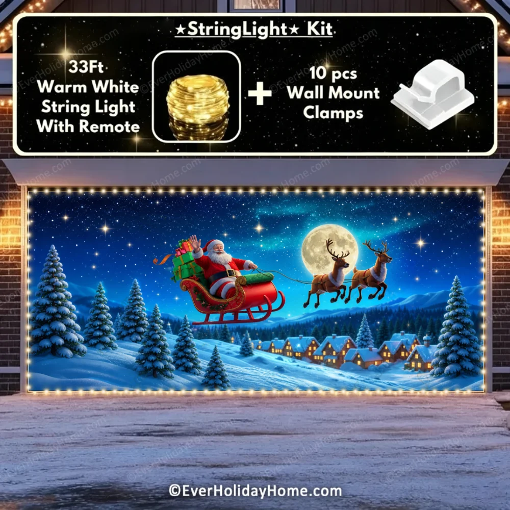 Santa's Flight (Glow) | Christmas Garage Door Cover additional product image