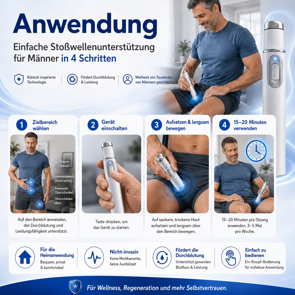 Fortschrittliche akustische Stoßwellentherapie stellt die Gesundheit des Penisgewebes wieder her, verbessert die Steifheit, Ausdauer und das männliche Leistungsbewusstsein und lindert Muskelschmerzen, Gelenksteifheit und Sehnenbeschwerden