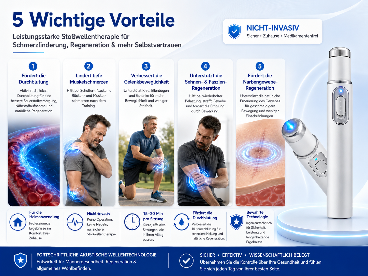 Fortschrittliche akustische Stoßwellentherapie stellt die Gesundheit des Penisgewebes wieder her, verbessert die Steifheit, Ausdauer und das männliche Leistungsbewusstsein und lindert Muskelschmerzen, Gelenksteifheit und Sehnenbeschwerden