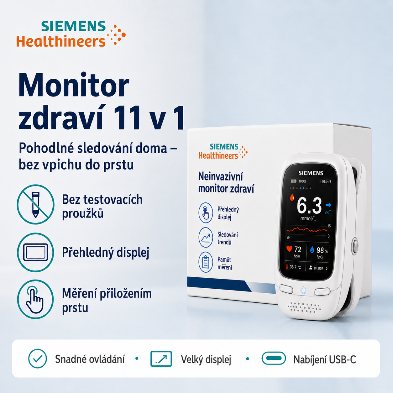 🩸 Nový neinvazivní glukometr Siemens 11 v 1 | Bezbolestné domácí měření glukózy 📊