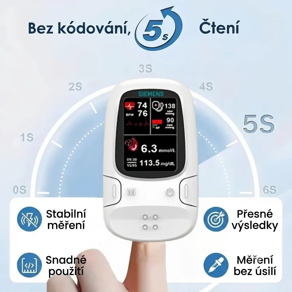 🩸 Neinvazivní glukometr Siemens | Bezbolestné monitorování glykémie doma 📊