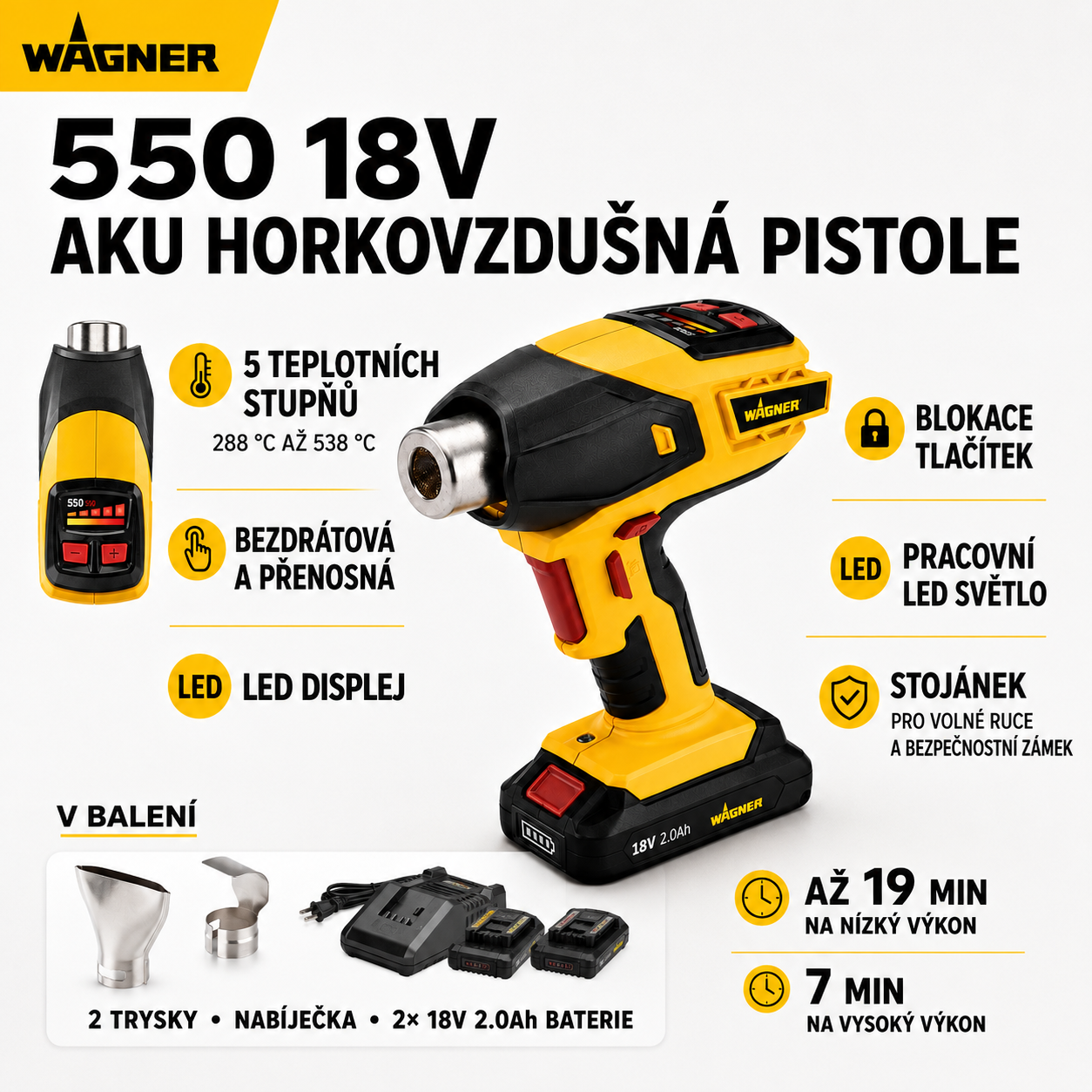 WAGNER FURNO 550 18V Akumulátorová horkovzdušná pistole | Výkonné vytápění, bezdrátová svoboda – vhodná pro domácí i profesionální použití
