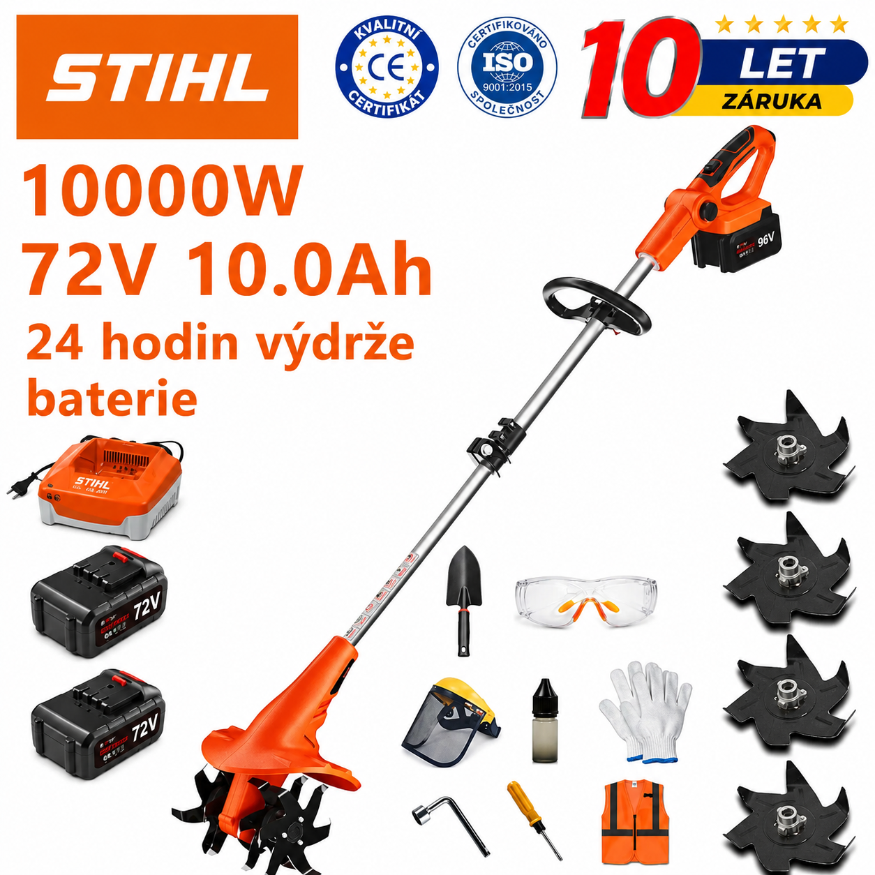 Sada bezkartáčové sekačky STIHL 15 000 W s dlouhou rukojetí a výsuvným žacím nožem